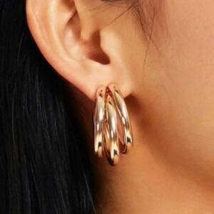 Gold Vintage Style Chunky Multi Layer Hoop Earrings